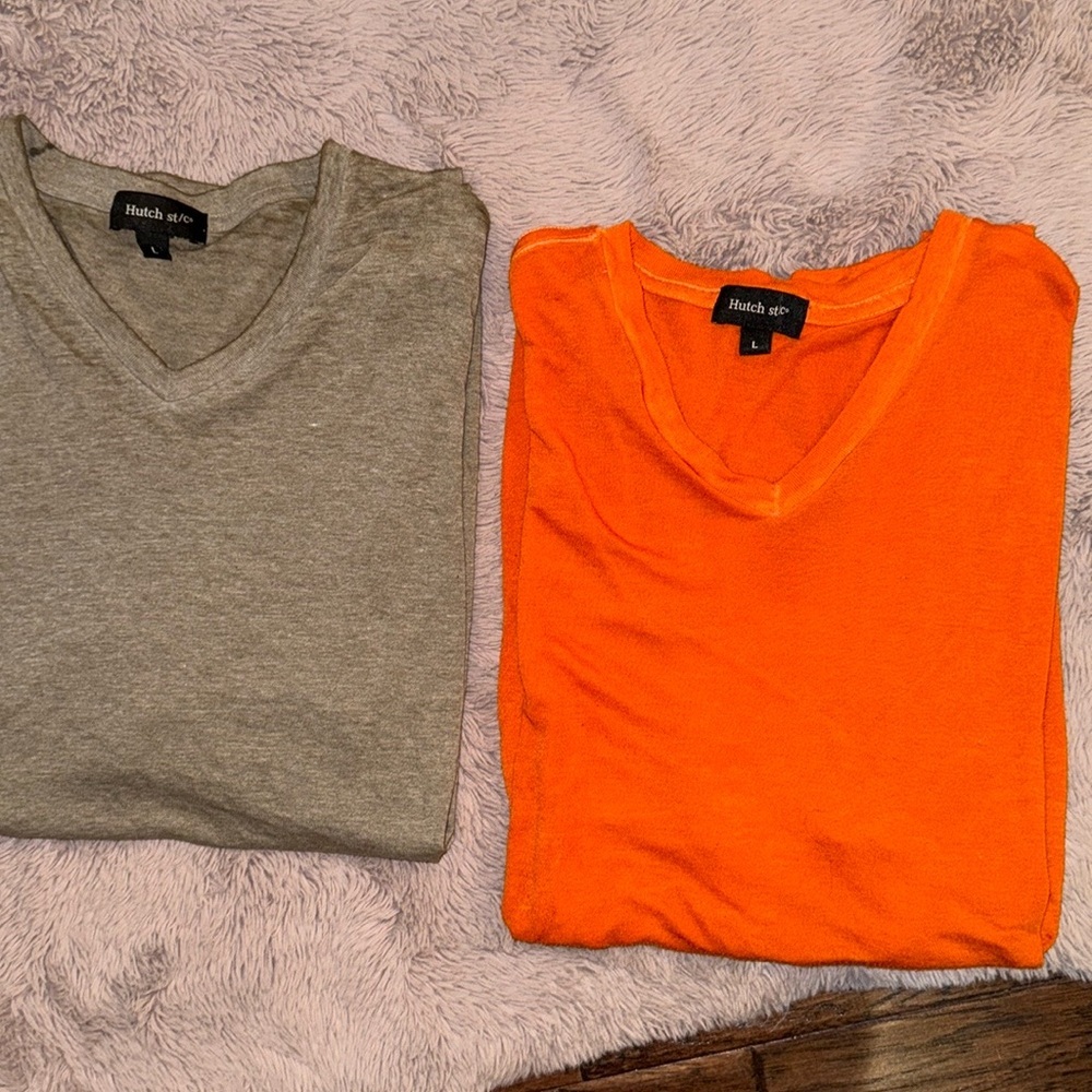 Hutch men’s v-neck shortsleeve t-shirt soft vintage set of 2 tan & orange Large​ - Picture 3 of 16